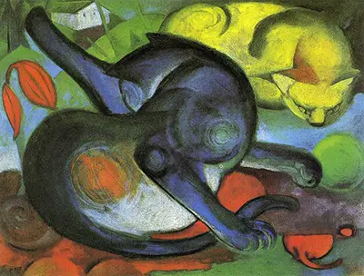 Two Cats Blue and Yellow Franz Marc